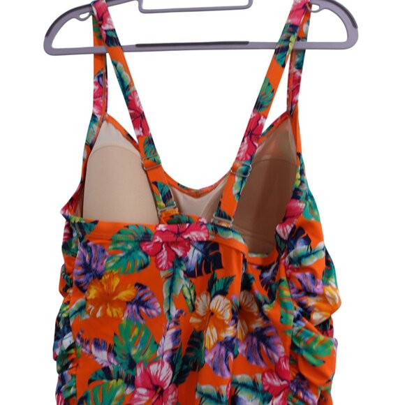 NWOT Denim & Co. Beach Regular Sweetheart Twist Front Swim Dress Sz 26W Orange - Picture 7 of 15